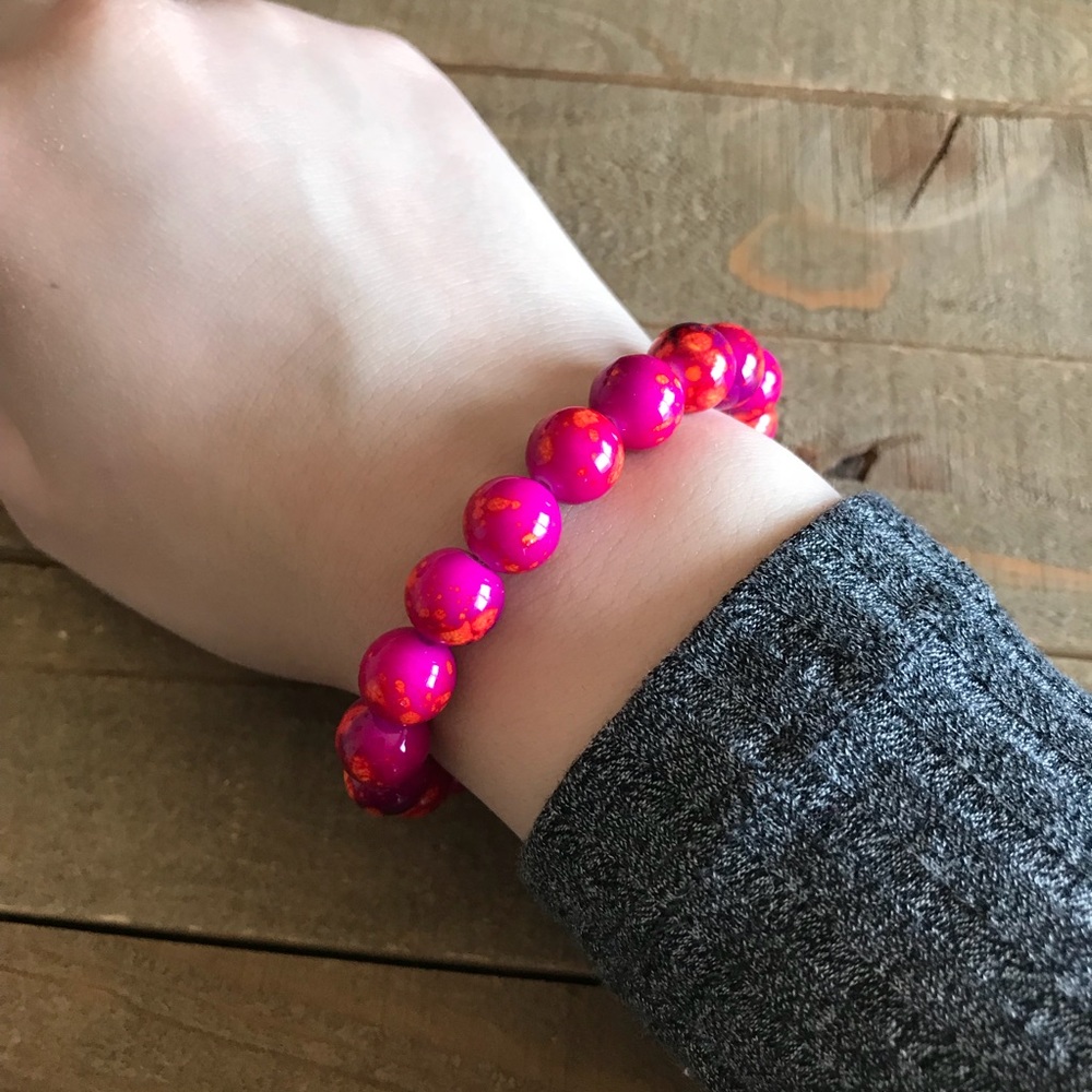 Handmade Bright Orange and Pink Bracelet - Picture 2 of 2